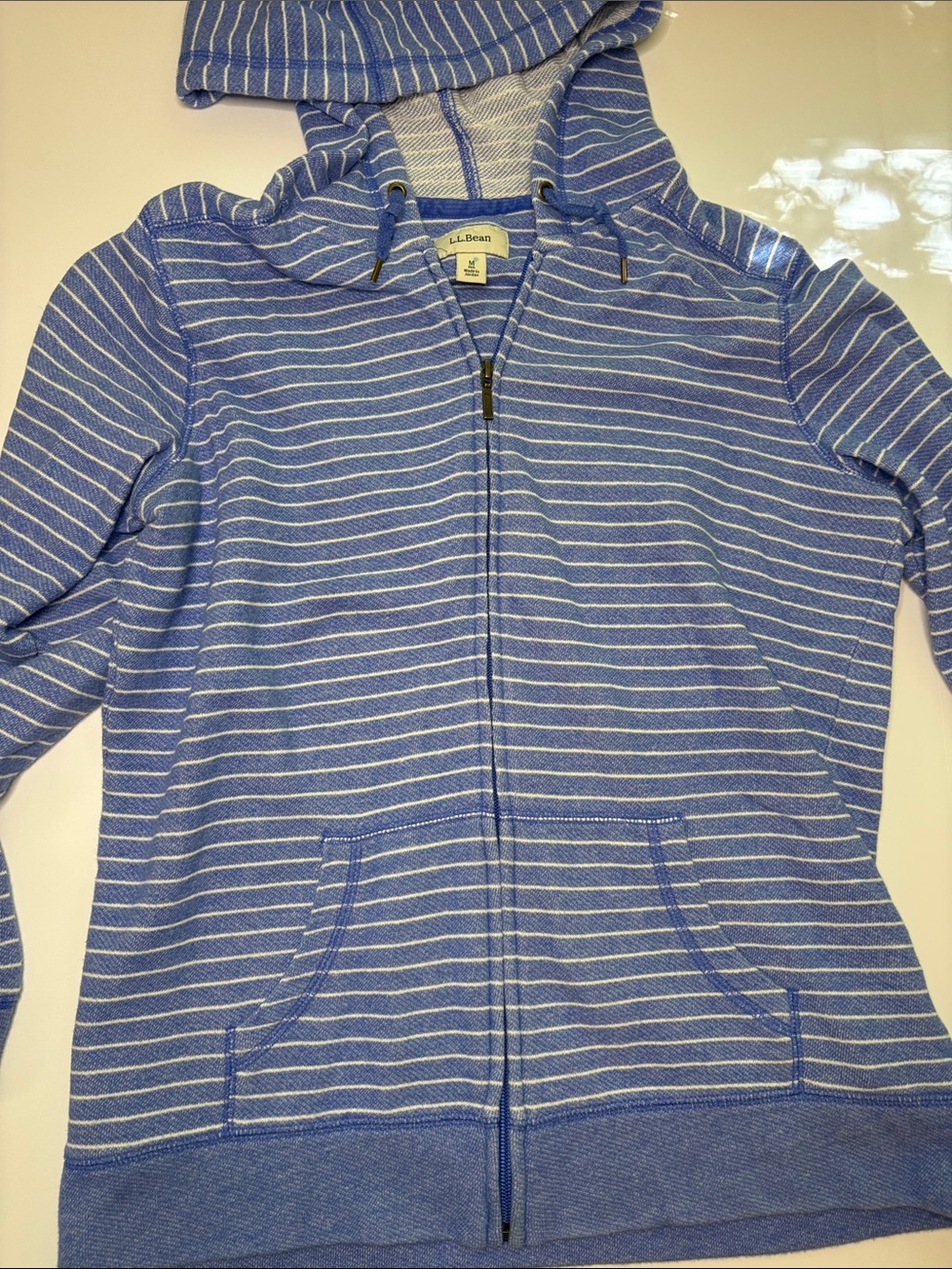 L. L. Bean Blue Striped nautical soft zip hoodie size Medium